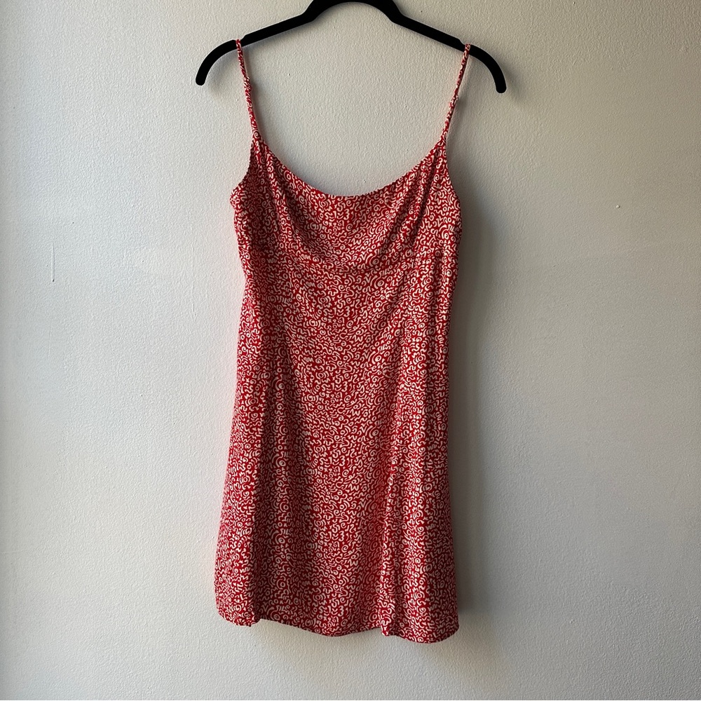 Reformation Mini Slip Dress Red and White Squiggle Print